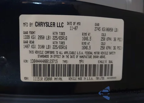 2008 Dodge Grand Caravan Se z USA, uszkodzony, nr VIN 1D8HN44H08B123715